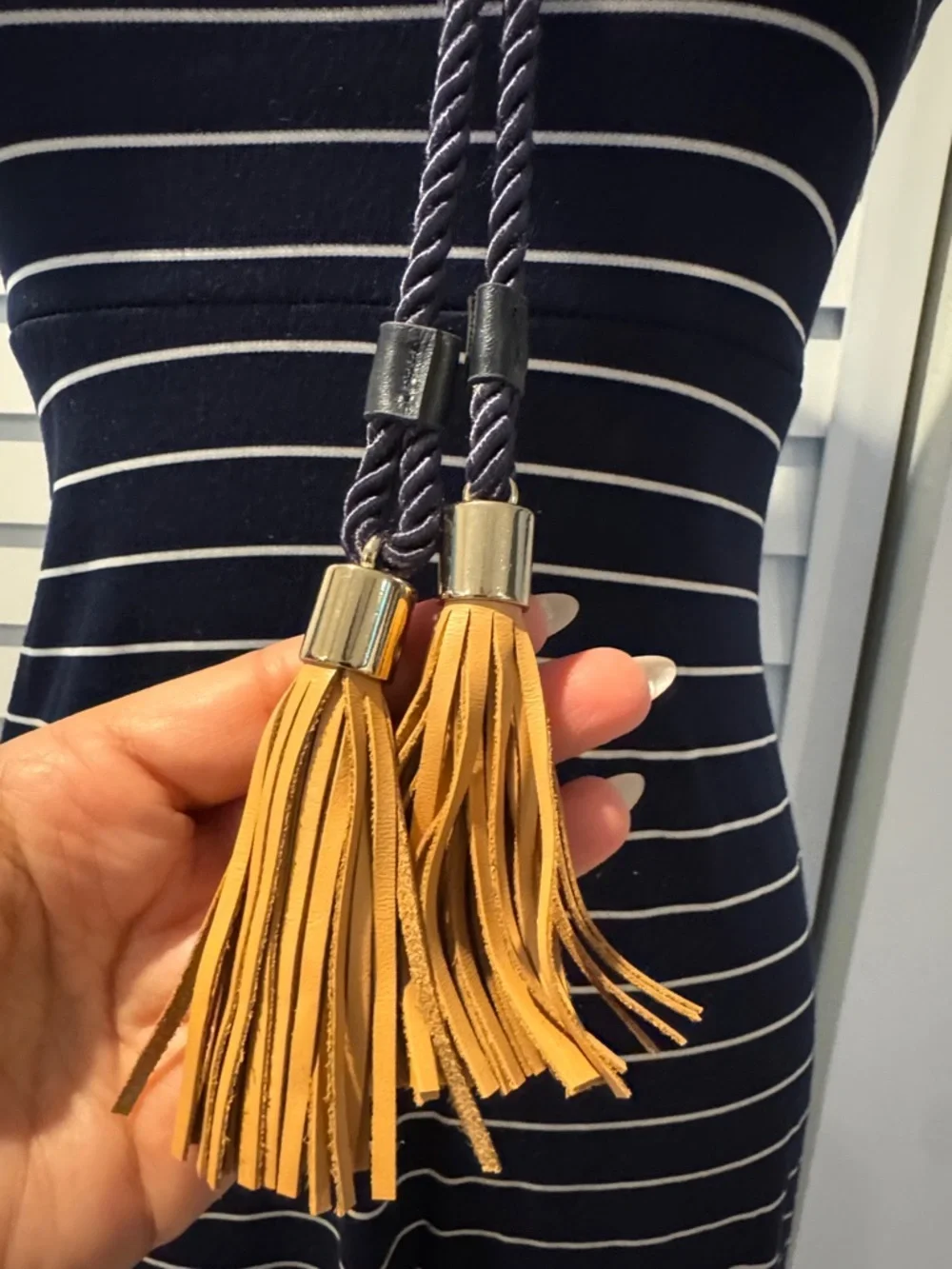 Ann Taylor NWOT Rope Tassel Belt in Navy/ Tan. Many ways to wear it.